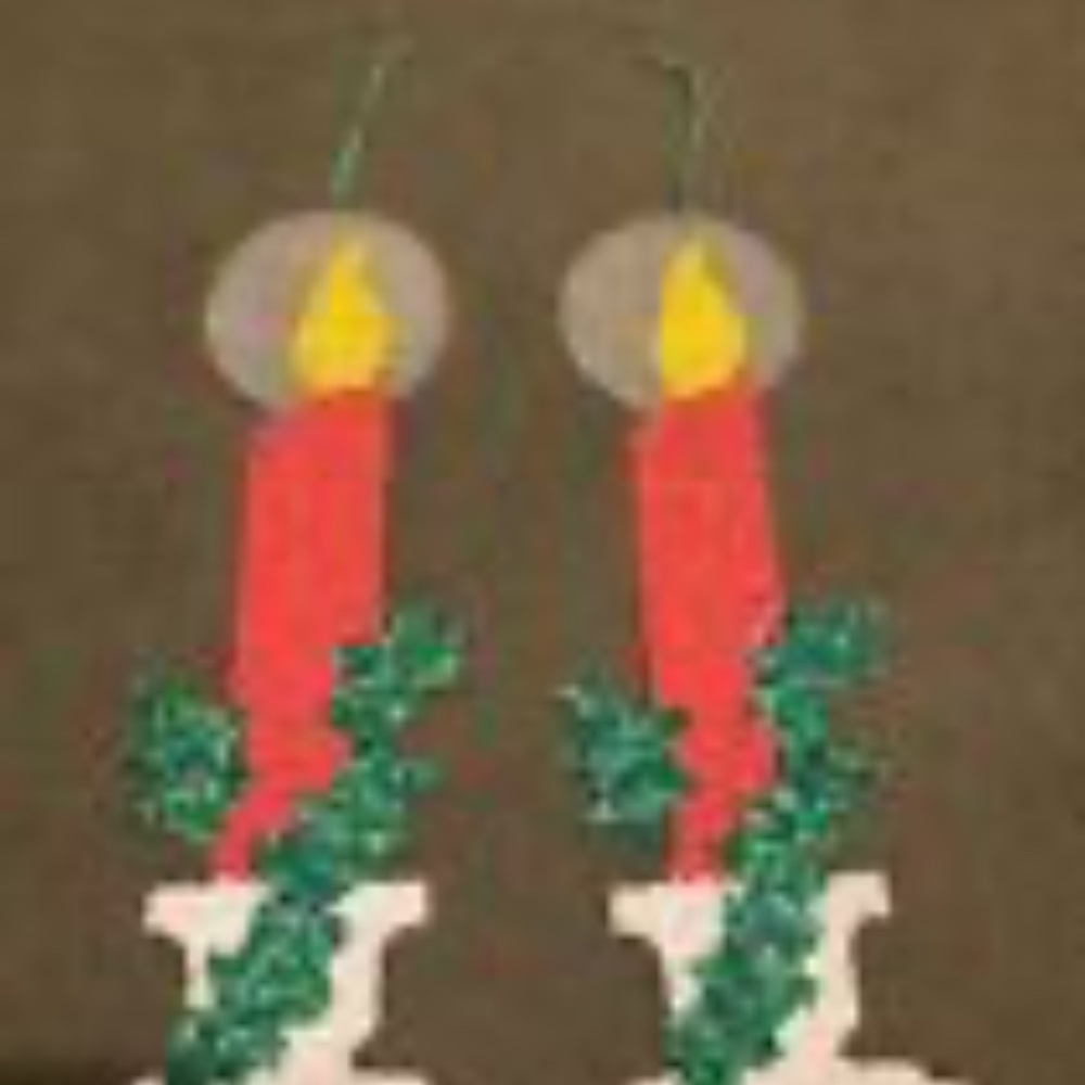 2 Vintage retro melted Plastic Popcorn Christmas Decor Glowing Candle with Holly